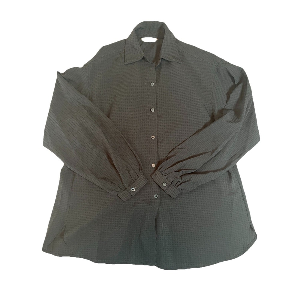 Max Studio Shirt Women L  Black Gingham Button Up Collared Long Sleeve